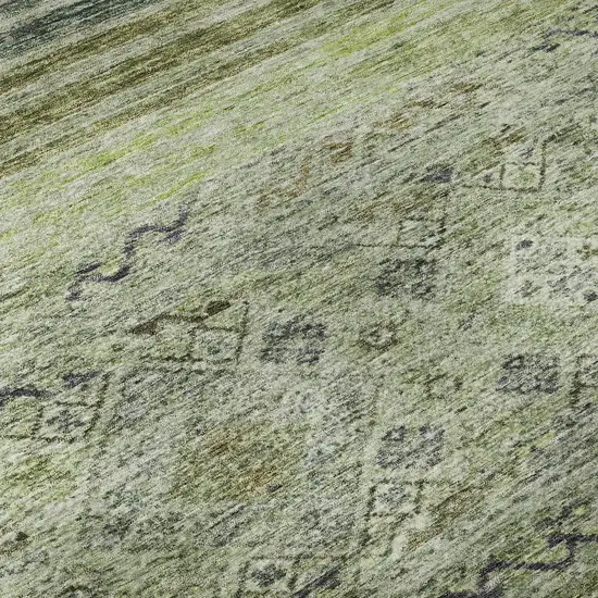 8' Artichoke Green Blue And Beige Abstract Geometric Washable Round Rug With UV Protection Photo 8