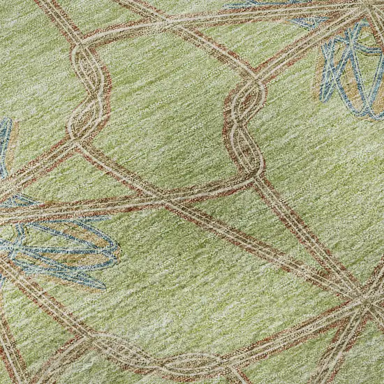 8' Artichoke Green Blue And Beige Geometric Washable Round Rug With UV Protection Photo 8