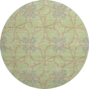 Photo of 8' Artichoke Green Blue And Beige Geometric Washable Round Rug With UV Protection