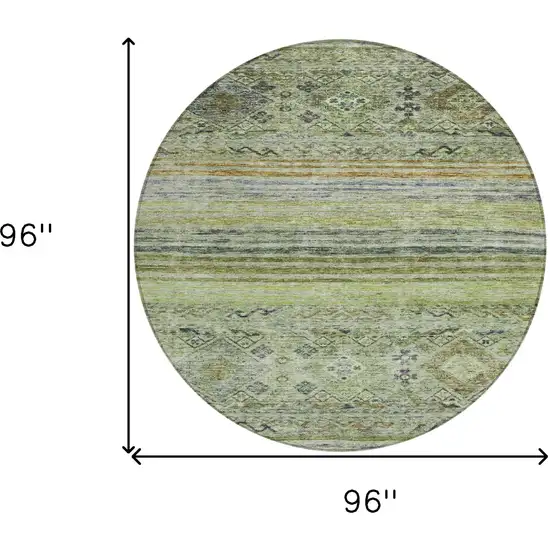 8' Artichoke Green Blue And Black Round Floral Washable Indoor Outdoor Area Rug Photo 3