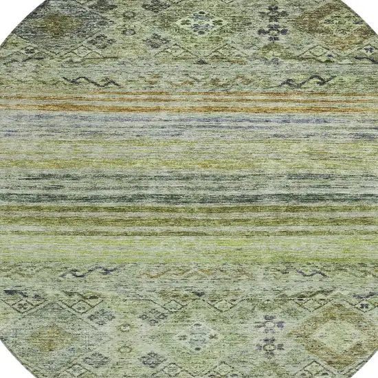 8' Artichoke Green Blue And Black Round Floral Washable Indoor Outdoor Area Rug Photo 4