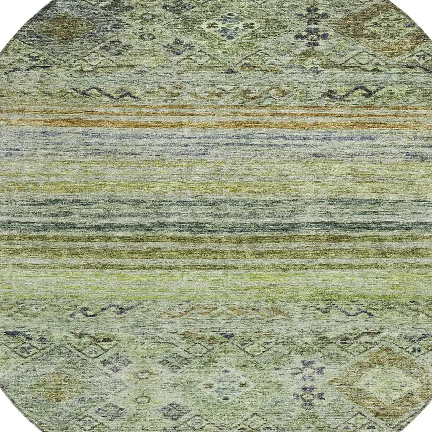8' Artichoke Green Blue And Black Round Floral Washable Indoor Outdoor Area Rug Photo 4