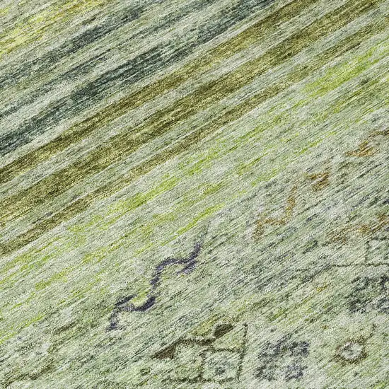 8' Artichoke Green Blue And Black Round Floral Washable Indoor Outdoor Area Rug Photo 8