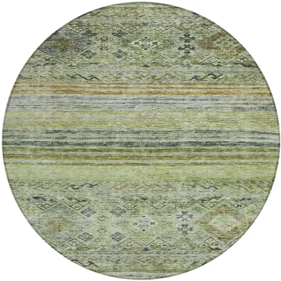 8' Artichoke Green Blue And Black Round Floral Washable Indoor Outdoor Area Rug Photo 2