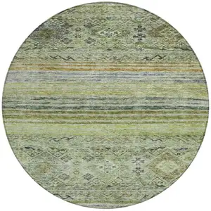 Photo of 8' Artichoke Green Blue And Black Round Floral Washable Indoor Outdoor Area Rug