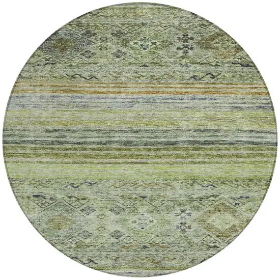 8' Artichoke Green Blue And Black Round Floral Washable Indoor Outdoor Area Rug Photo 5