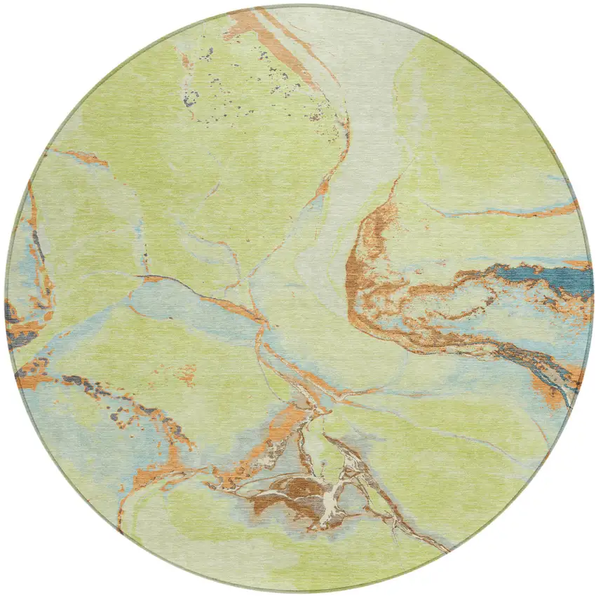 8' Artichoke Green Blue And Brown Round Abstract Washable Indoor Outdoor Area Rug Photo 2