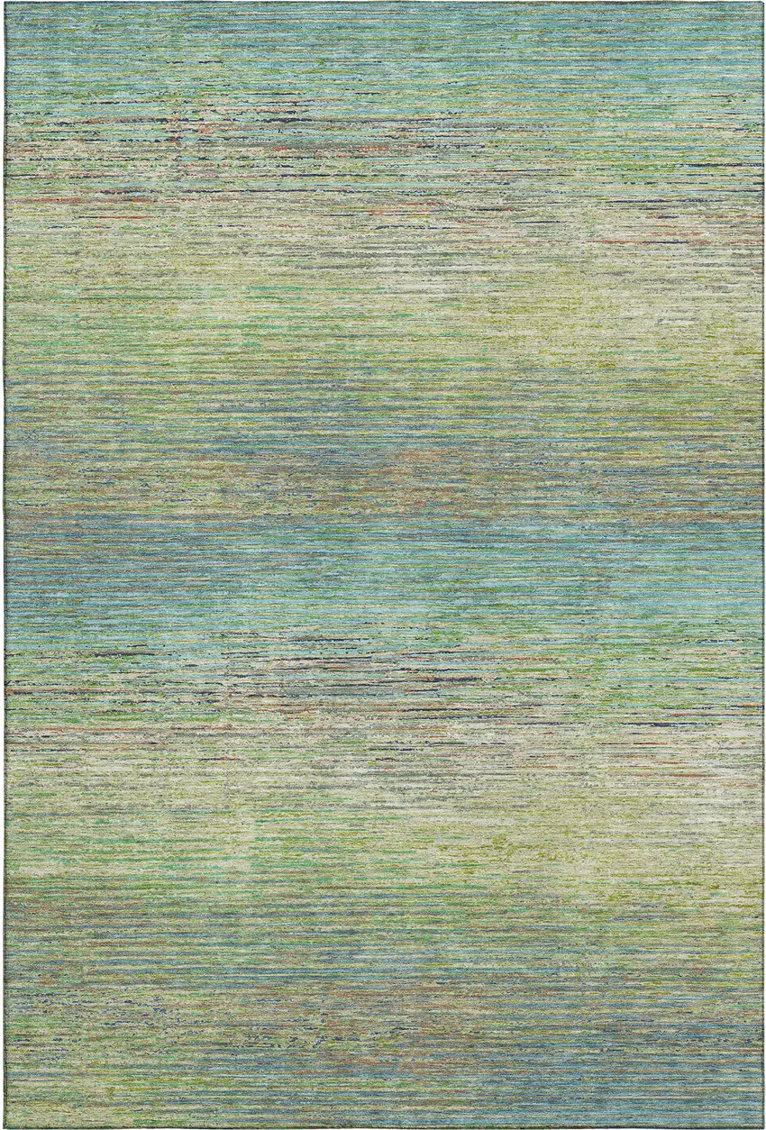 8' Artichoke Green Blue And Copper Striped Washable Area Rug With UV Protection Photo 1