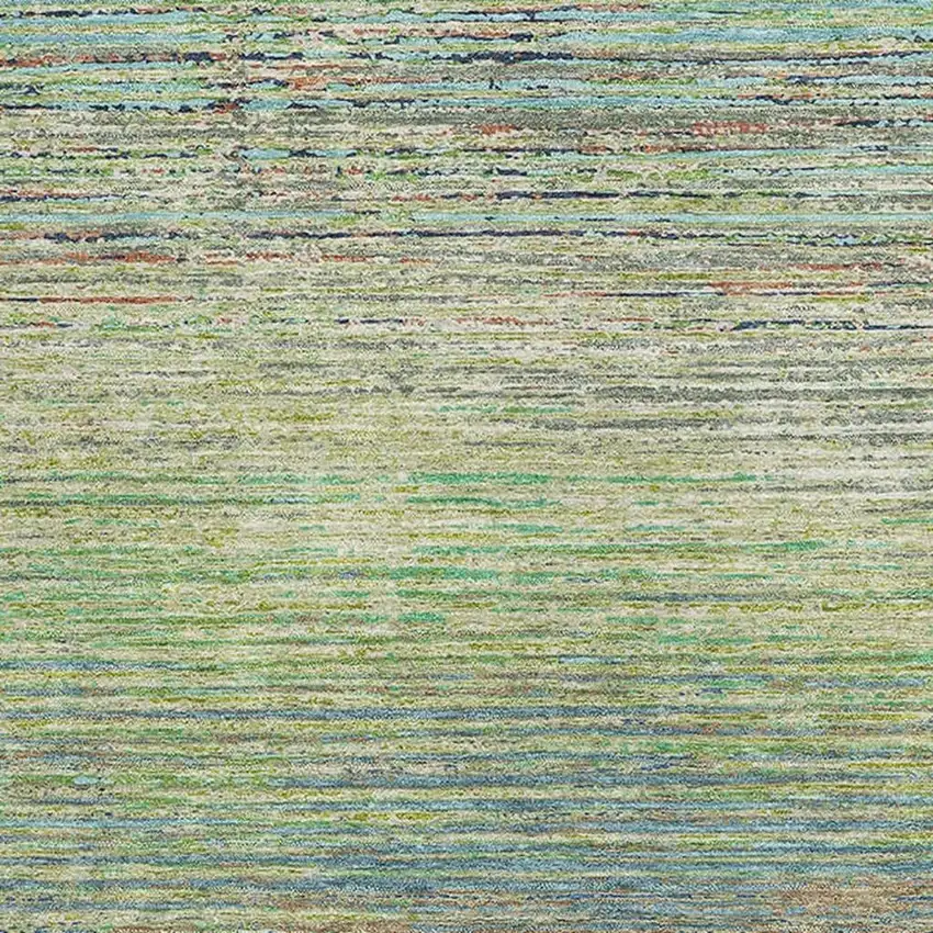 8' Artichoke Green Blue And Copper Striped Washable Area Rug With UV Protection Photo 2