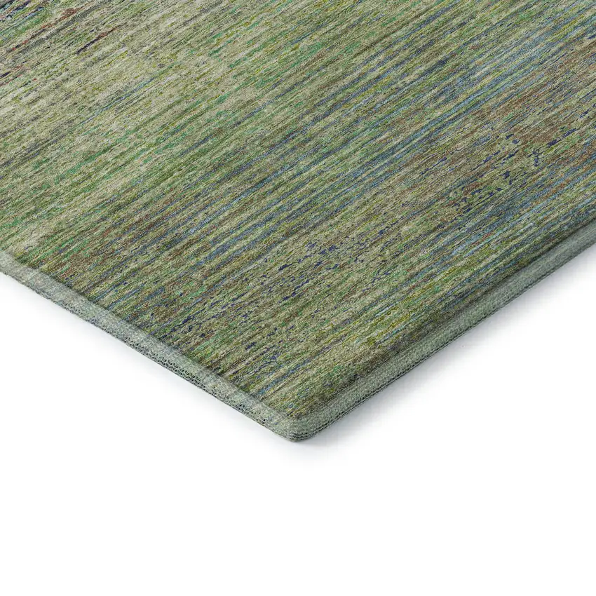 8' Artichoke Green Blue And Copper Striped Washable Area Rug With UV Protection Photo 7
