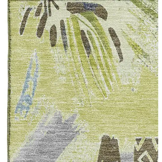 8' Artichoke Green Blue And Green Geometric Washable Area Rug With UV Protection Photo 2