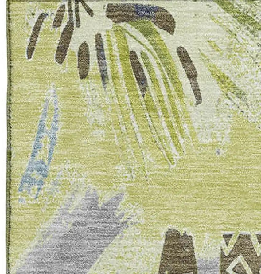 8' Artichoke Green Blue And Green Geometric Washable Area Rug With UV Protection Photo 2