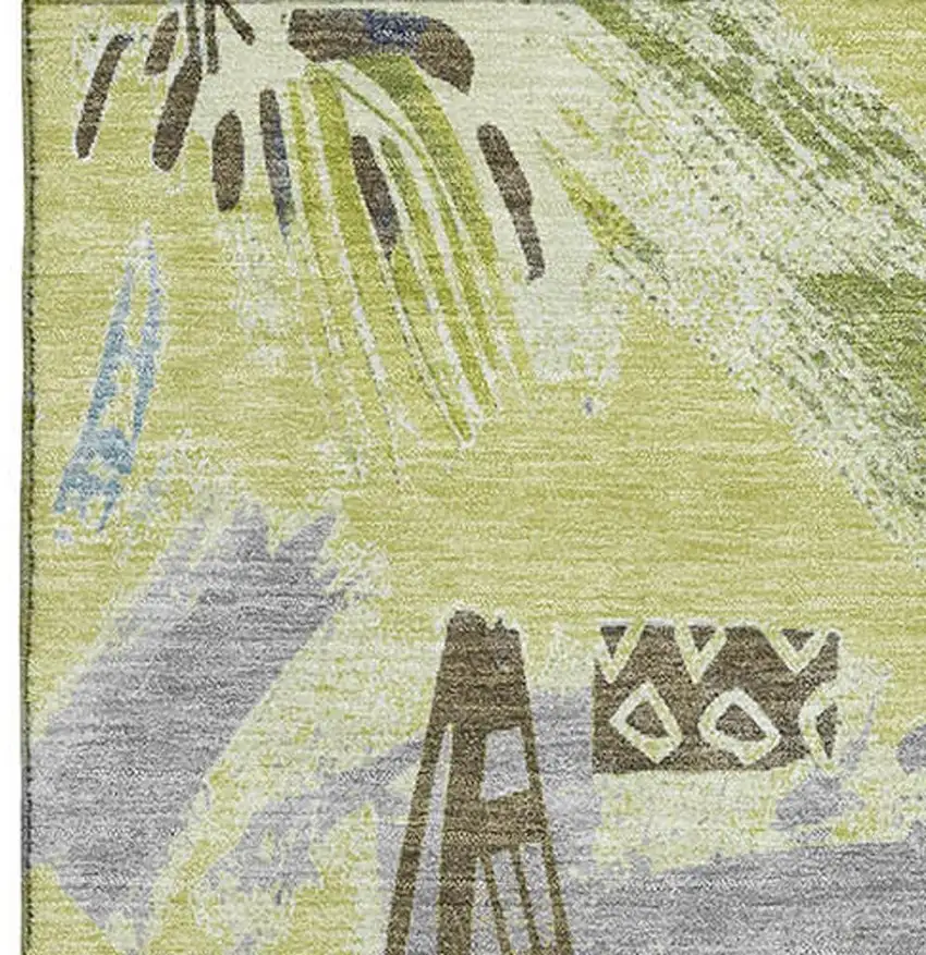 8' Artichoke Green Blue And Green Geometric Washable Area Rug With UV Protection Photo 3