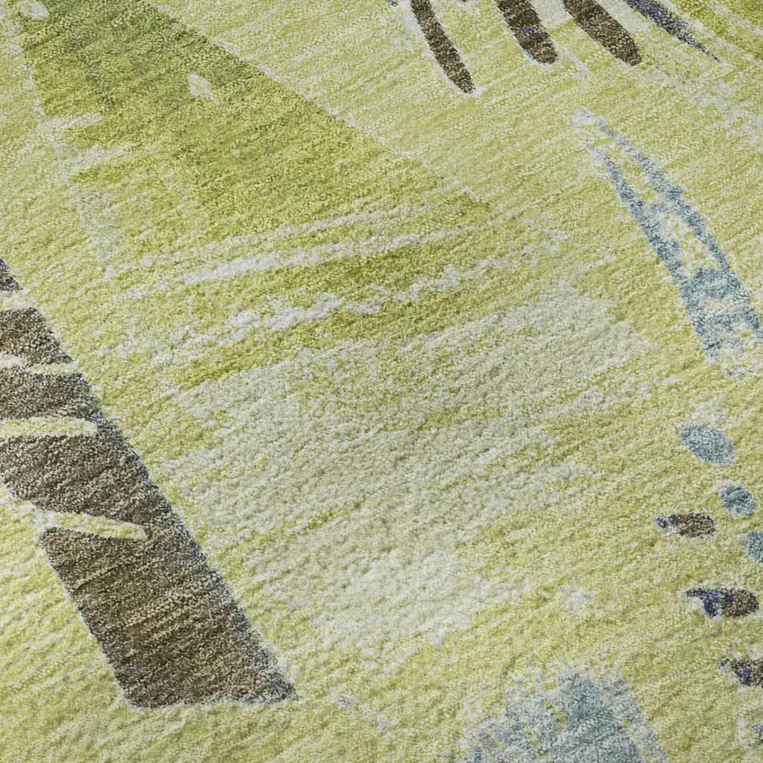 8' Artichoke Green Blue And Green Geometric Washable Area Rug With UV Protection Photo 9