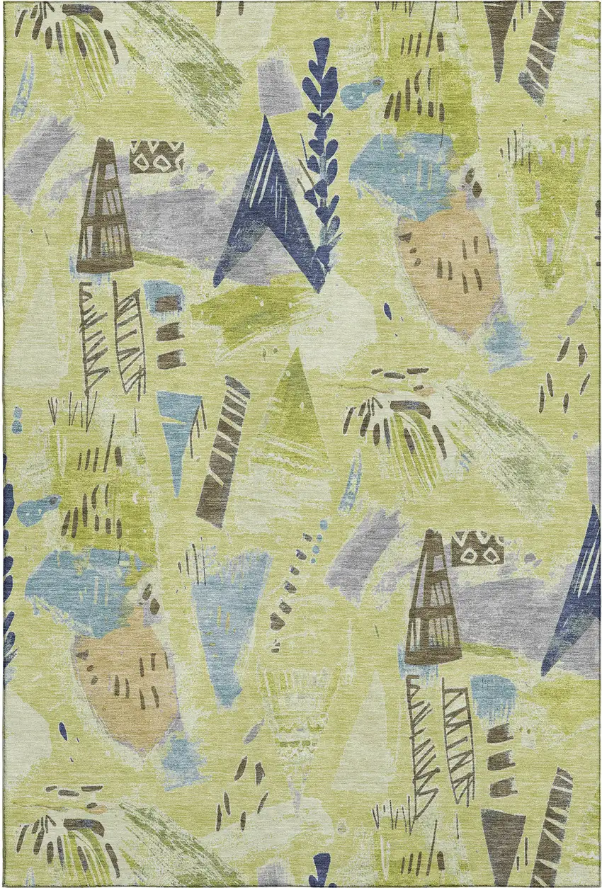 8' Artichoke Green Blue And Green Geometric Washable Area Rug With UV Protection Photo 1