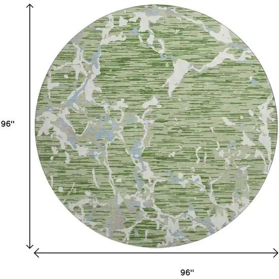 8' Artichoke Green Blue And Ivory Striped Washable Round Rug With UV Protection Photo 9