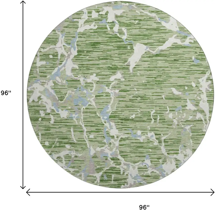 8' Artichoke Green Blue And Ivory Striped Washable Round Rug With UV Protection Photo 9