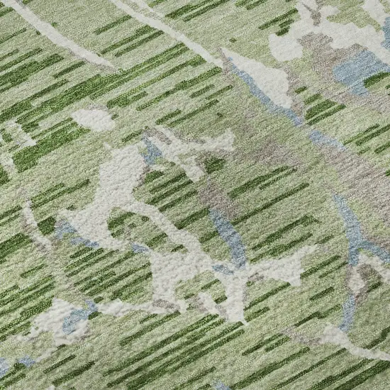 8' Artichoke Green Blue And Ivory Striped Washable Round Rug With UV Protection Photo 8