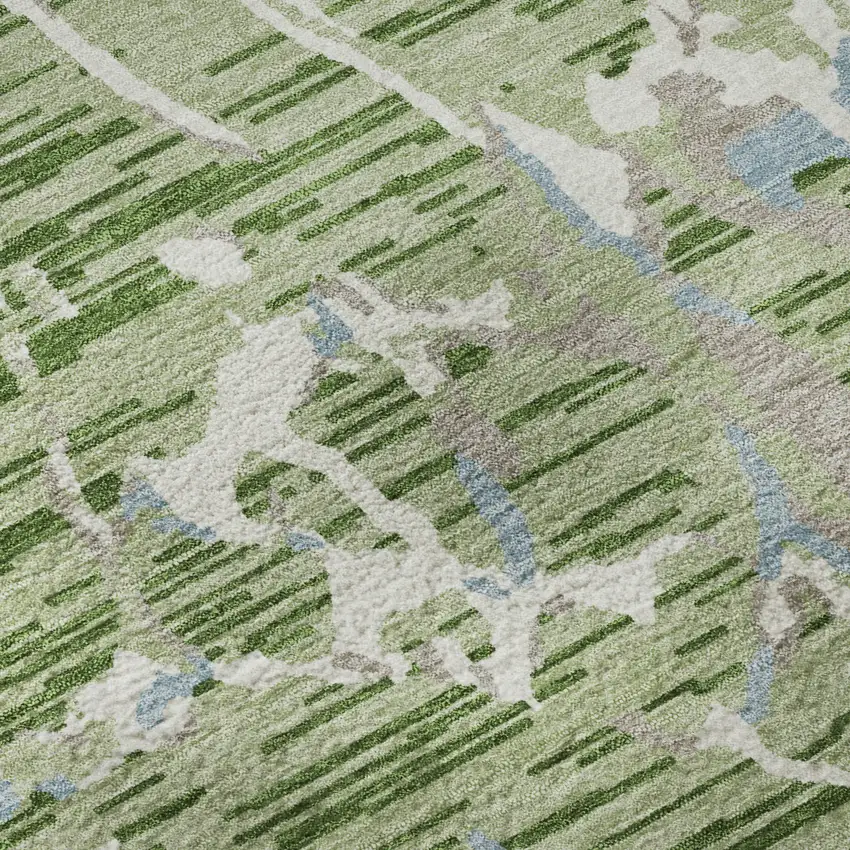 8' Artichoke Green Blue And Ivory Striped Washable Round Rug With UV Protection Photo 8