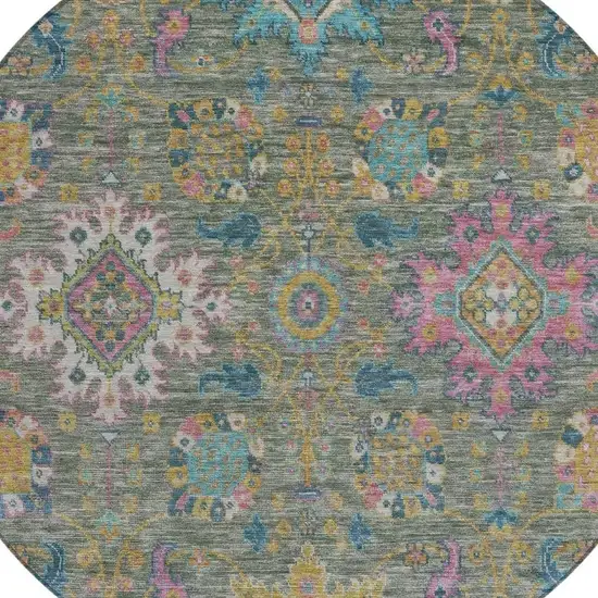8' Artichoke Green Blush And Gold Round Medallion Washable Indoor Outdoor Area Rug Photo 5