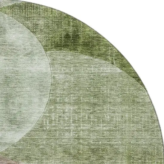 8' Artichoke Green Brown And Beige Geometric Washable Round Rug With UV Protection Photo 2