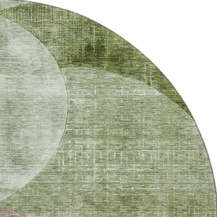 8' Artichoke Green Brown And Beige Geometric Washable Round Rug With UV Protection Photo 2