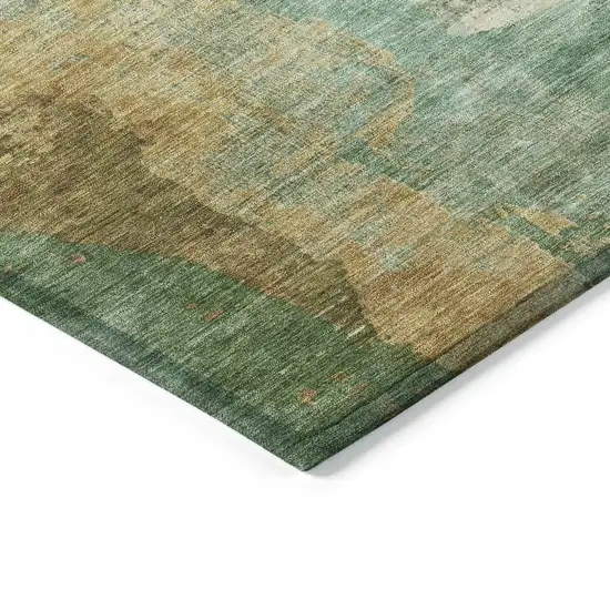 8' Artichoke Green Brown And Beige Round Abstract Washable Indoor Outdoor Area Rug Photo 8