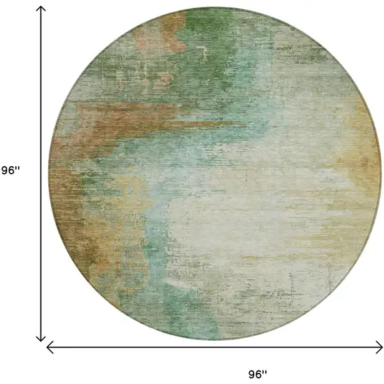 8' Artichoke Green Brown And Beige Round Abstract Washable Indoor Outdoor Area Rug Photo 8