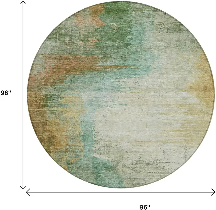 8' Artichoke Green Brown And Beige Round Abstract Washable Indoor Outdoor Area Rug Photo 8