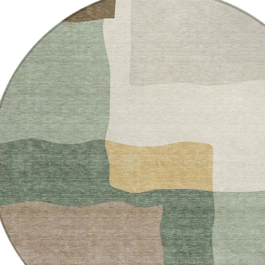 8' Artichoke Green Brown And Beige Round Abstract Washable Indoor Outdoor Area Rug Photo 2