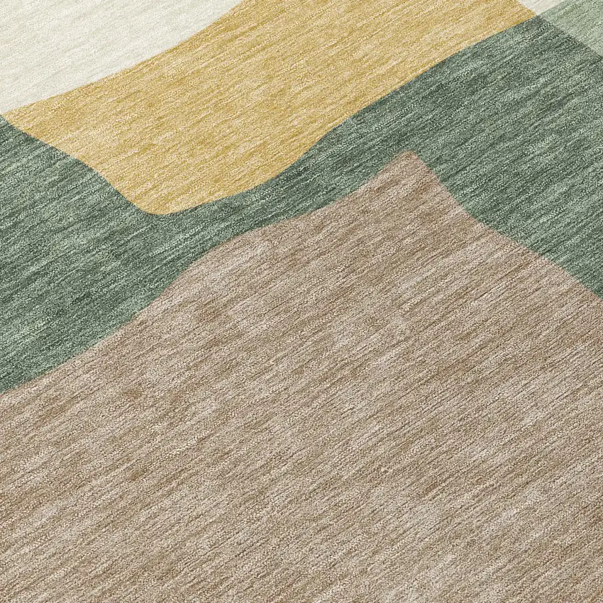 8' Artichoke Green Brown And Beige Round Abstract Washable Indoor Outdoor Area Rug Photo 9