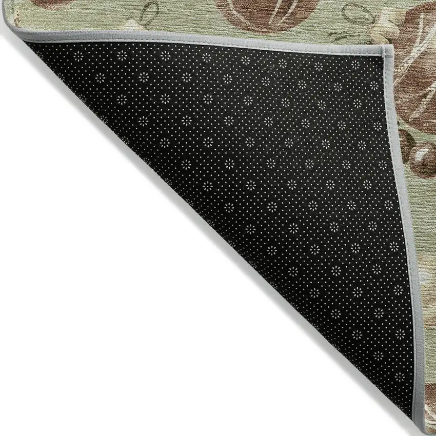 8' Artichoke Green Brown And Beige Round Stars Washable Indoor Outdoor Area Rug Photo 8