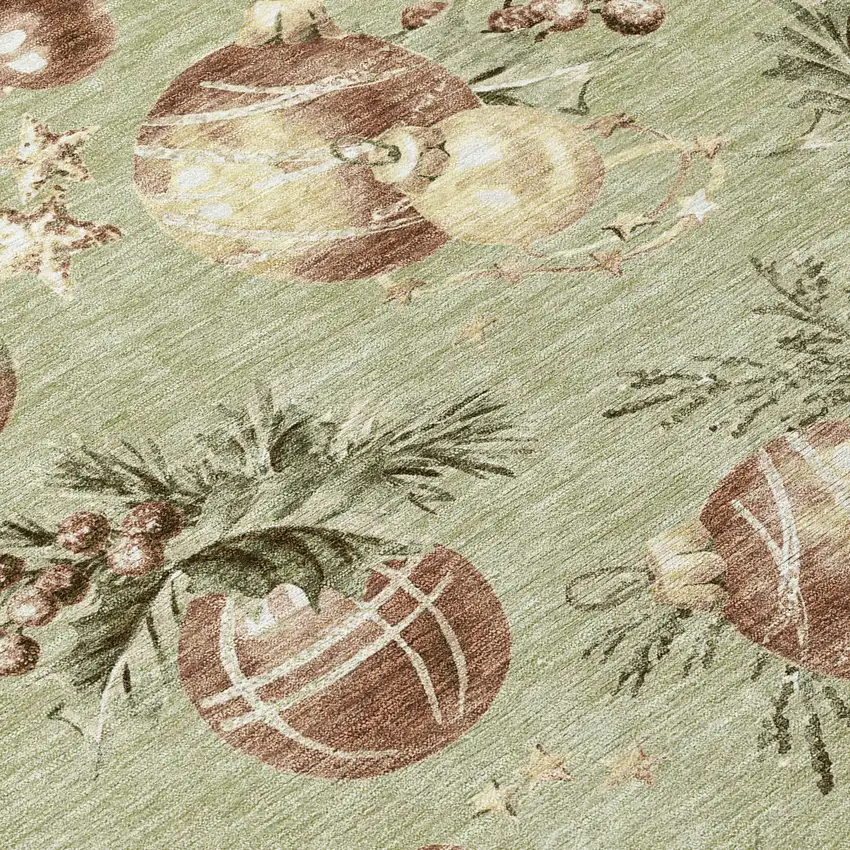 8' Artichoke Green Brown And Beige Round Stars Washable Indoor Outdoor Area Rug Photo 5