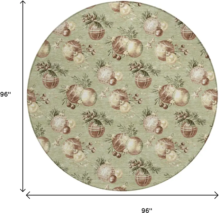 8' Artichoke Green Brown And Beige Round Stars Washable Indoor Outdoor Area Rug Photo 9