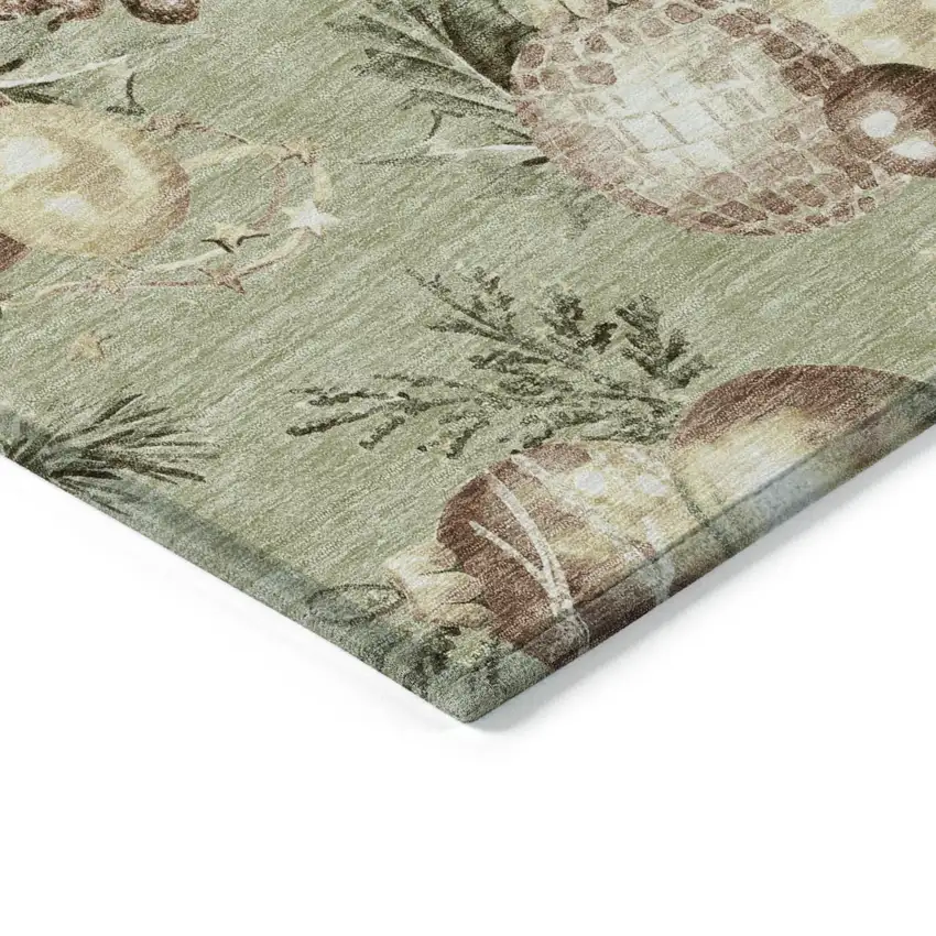 8' Artichoke Green Brown And Beige Round Stars Washable Indoor Outdoor Area Rug Photo 6