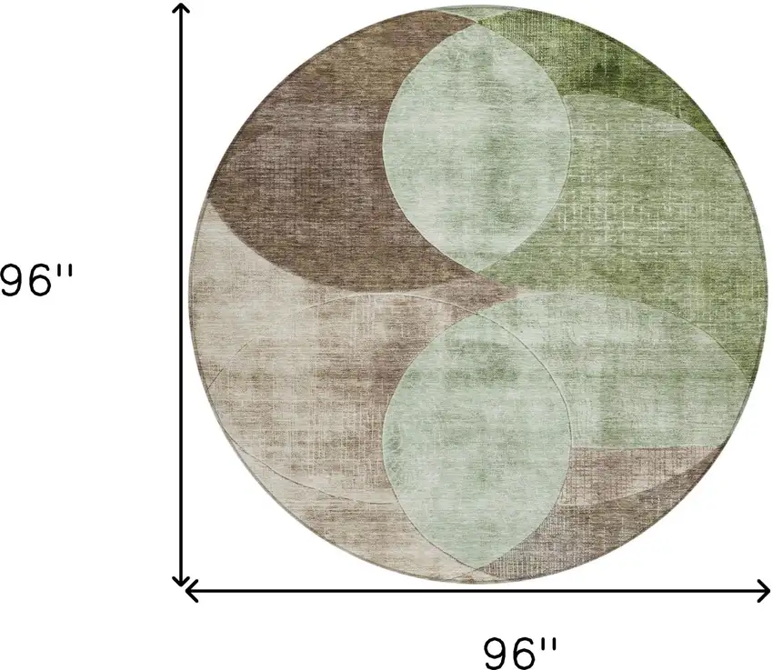 8' Artichoke Green Brown And Beige Round Geometric Washable Indoor Outdoor Area Rug Photo 9