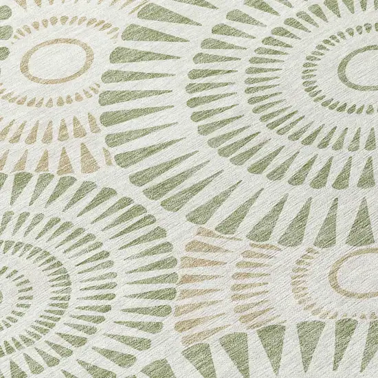 8' Artichoke Green Brown And Beige Round Geometric Washable Indoor Outdoor Area Rug Photo 4