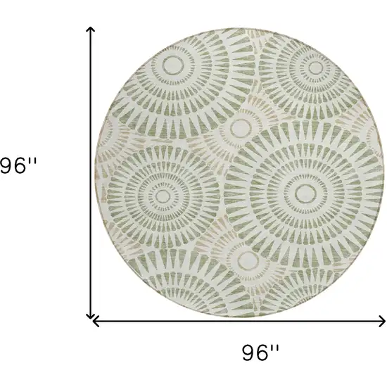 8' Artichoke Green Brown And Beige Round Geometric Washable Indoor Outdoor Area Rug Photo 3