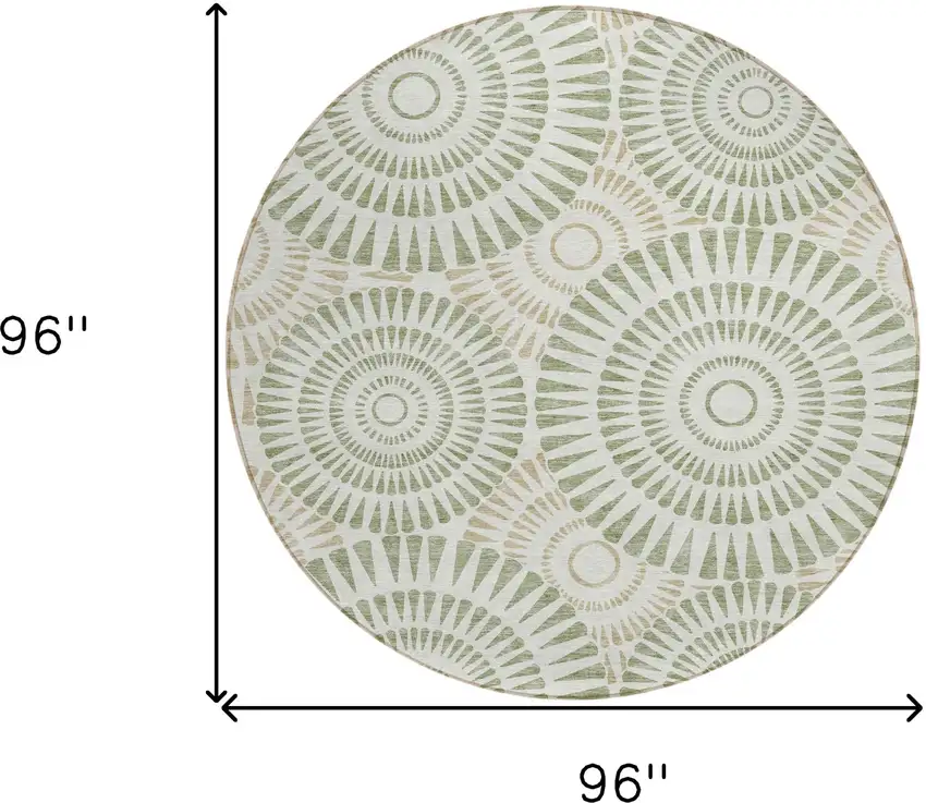8' Artichoke Green Brown And Beige Round Geometric Washable Indoor Outdoor Area Rug Photo 3