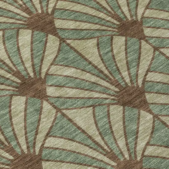 8' Artichoke Green Brown And Beige Round Seashell Washable Indoor Outdoor Area Rug Photo 9