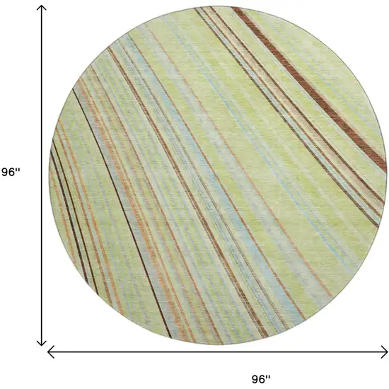 8' Artichoke Green Brown And Beige Striped Washable Round Rug With UV Protection Photo 9