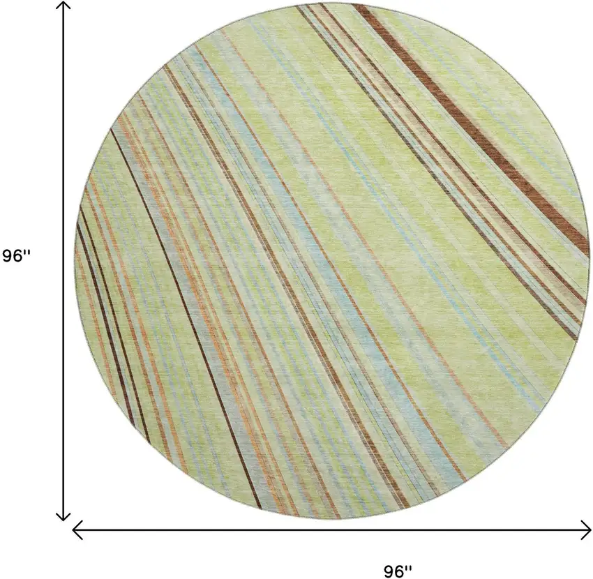 8' Artichoke Green Brown And Beige Striped Washable Round Rug With UV Protection Photo 9