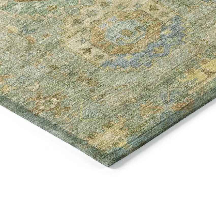 8' Artichoke Green Brown And Copper Round Medallion Washable Indoor Outdoor Area Rug Photo 5