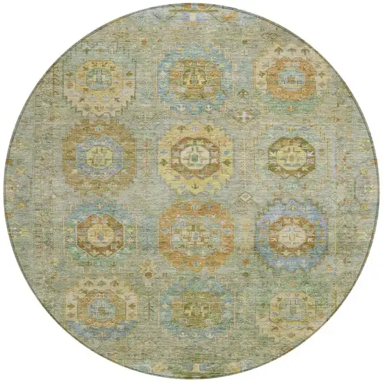 8' Artichoke Green Brown And Copper Round Medallion Washable Indoor Outdoor Area Rug Photo 4