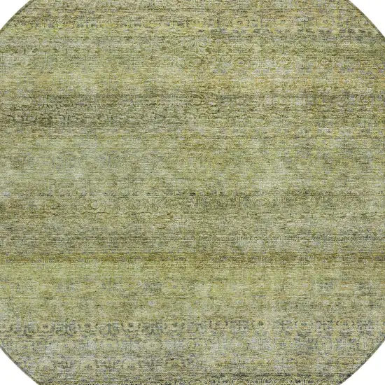 8' Artichoke Green Brown And Gray Round Striped Washable Indoor Outdoor Area Rug Photo 4