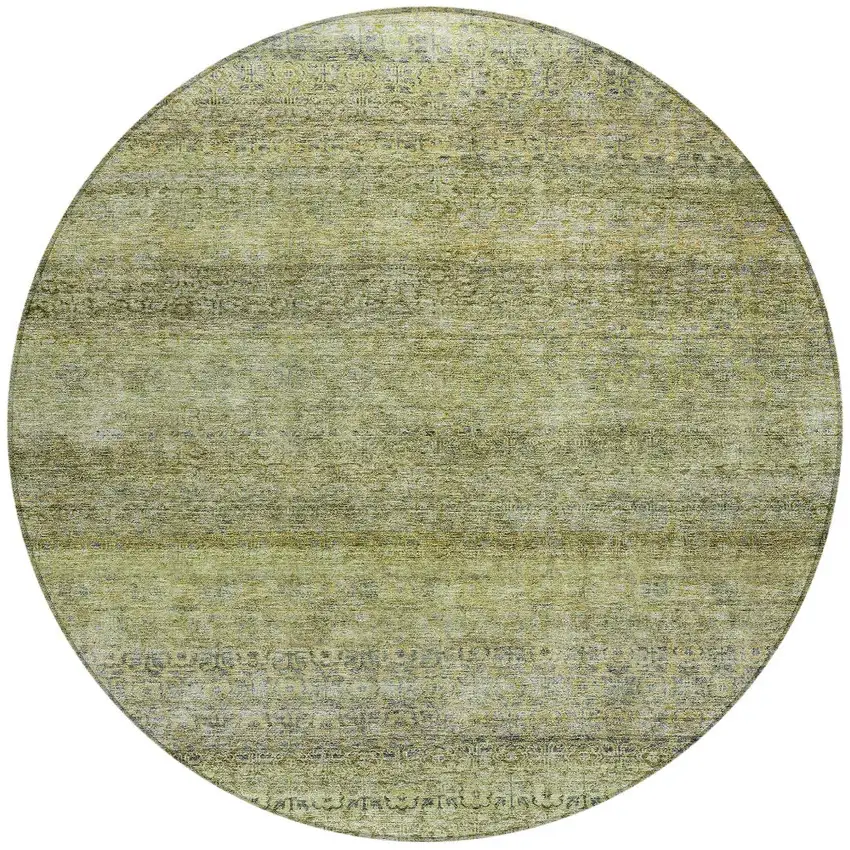 8' Artichoke Green Brown And Gray Round Striped Washable Indoor Outdoor Area Rug Photo 5