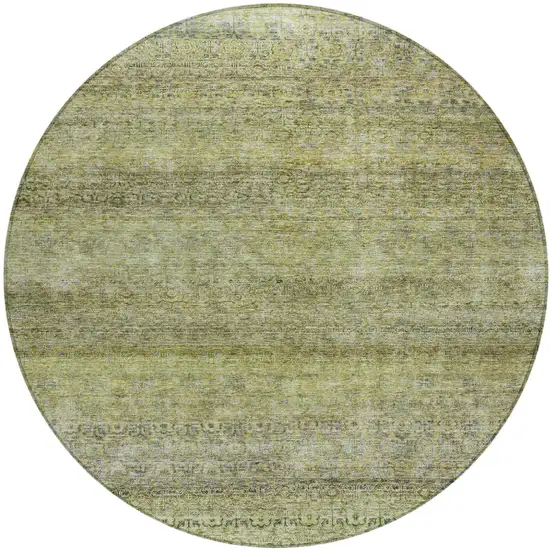 8' Artichoke Green Brown And Gray Round Striped Washable Indoor Outdoor Area Rug Photo 2