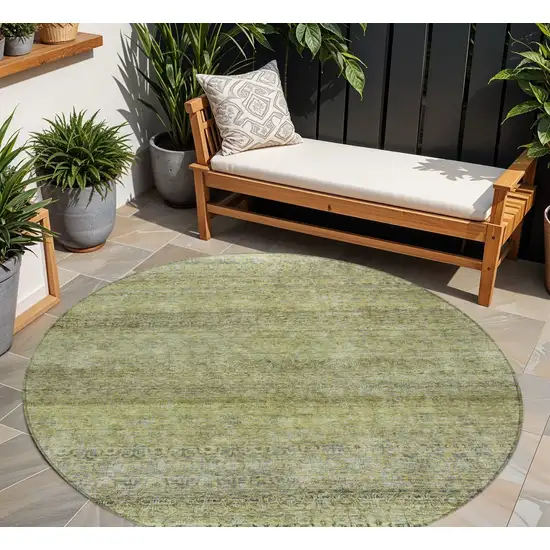 8' Artichoke Green Brown And Gray Round Striped Washable Indoor Outdoor Area Rug Photo 1