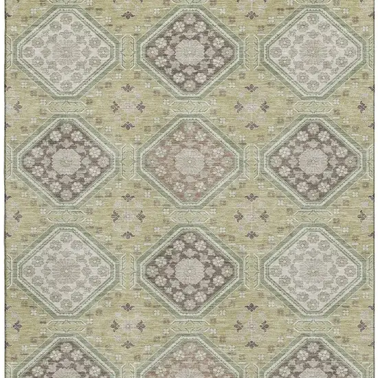 8' Artichoke Green Brown And Ivory Floral Washable Area Rug With UV Protection Photo 3