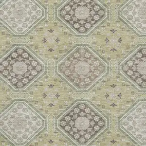 Photo of 8' Artichoke Green Brown And Ivory Floral Washable Area Rug With UV Protection